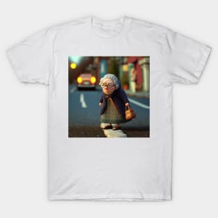 Clay old Lady Crossing the Road 3 T-Shirt